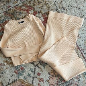 Ribbed Knit Sweater Skirt Set in Cream